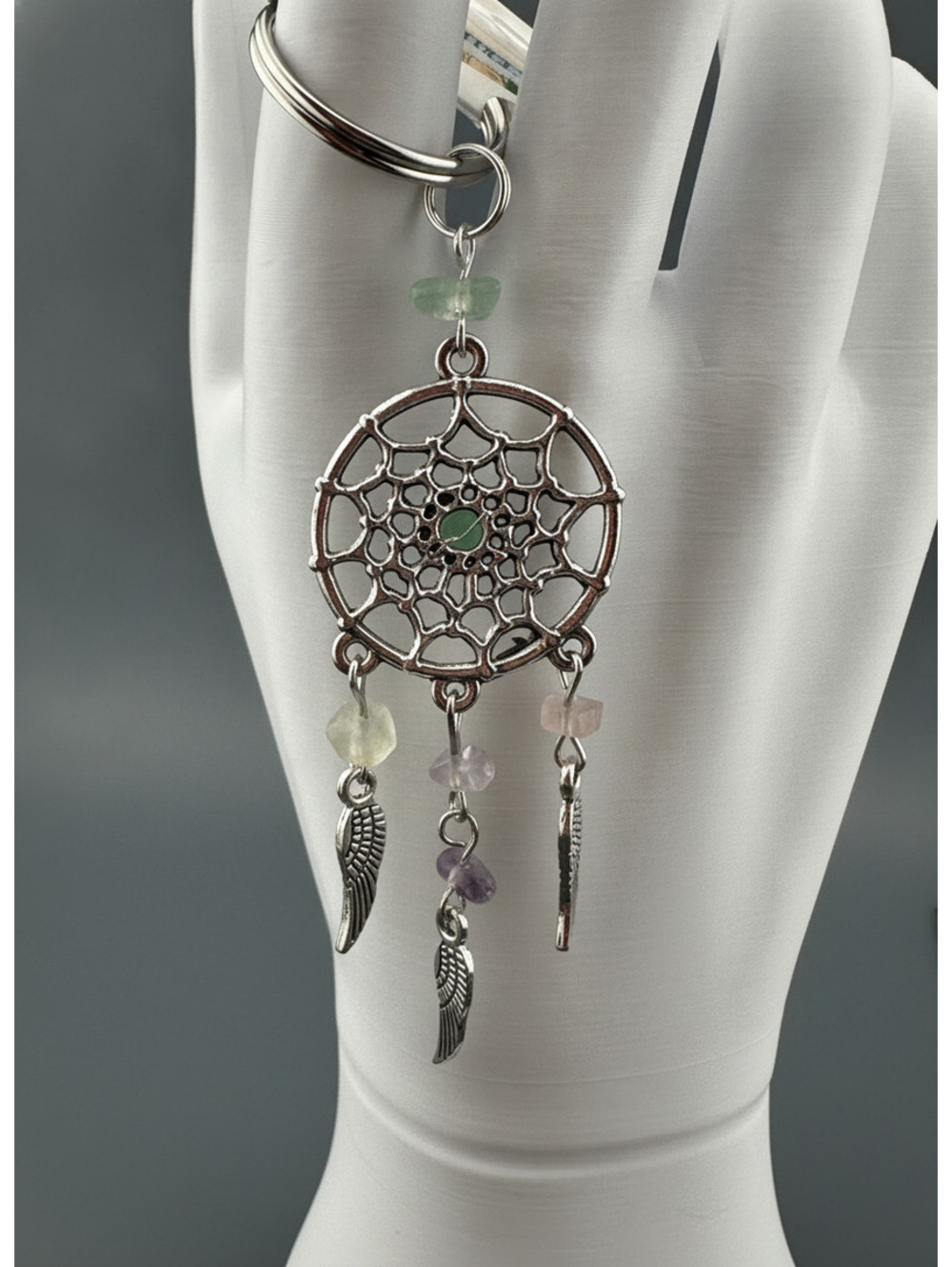 Dreamcatcher Keychain with Feather Charms and Colored Beads